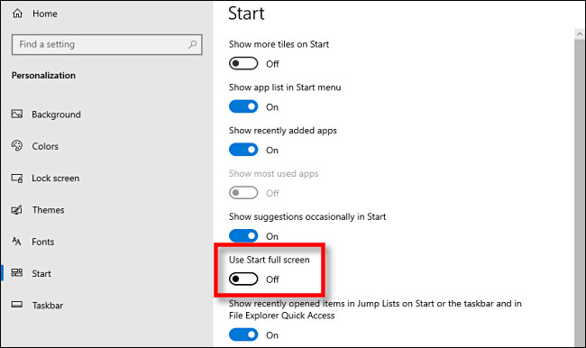 如何启用或禁用Windows 10的全屏开始菜单(5)