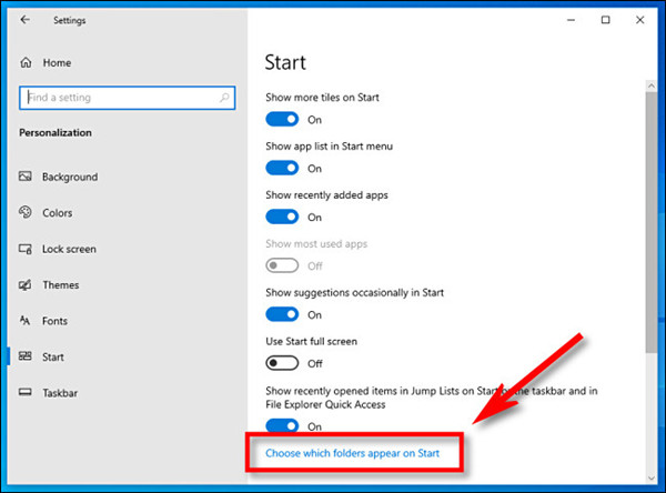 如何在Windows 10上将文件夹快捷方式添加到开始菜单的左侧边栏(4)