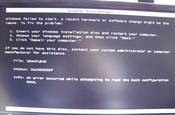 Win7开机黑屏0XC000000F的原因及解决方法
