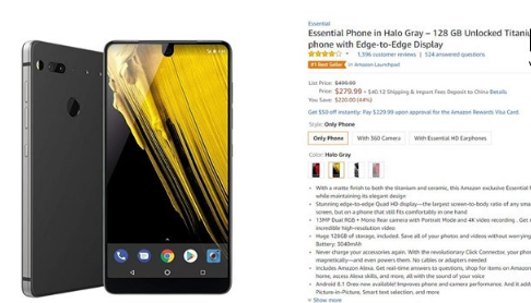 Essential Phone灰色版亚马逊4折“促销”清仓