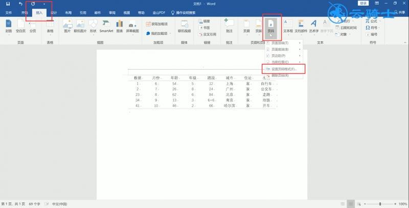 添加居中页码格式为abc(1)