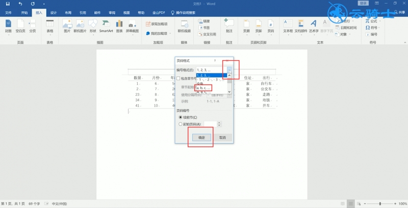 添加居中页码格式为abc(2)