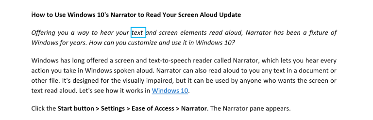 如何使用Windows 10的讲述人朗读屏幕(2)