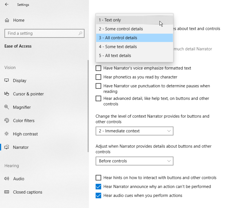 如何使用Windows 10的讲述人朗读屏幕(6)