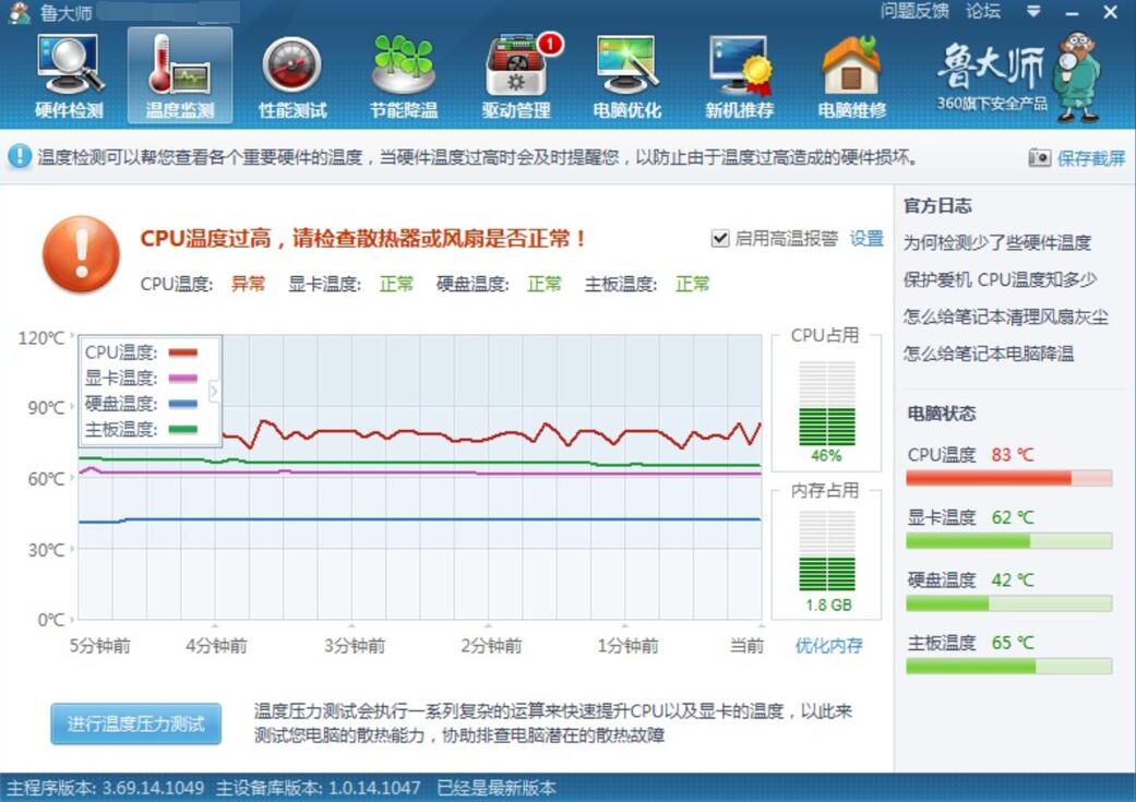 笔记本cpu温度80会伤电脑吗