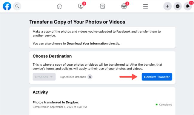 如何将您的Facebook照片和视频传输到Dropbox(8)