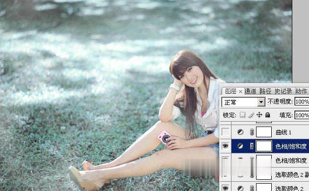 photoshop为绿草中的美女加上梦幻的青蓝色教程(14)