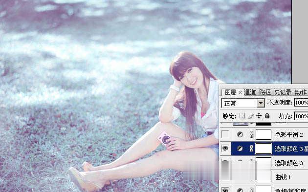 photoshop为绿草中的美女加上梦幻的青蓝色教程(22)