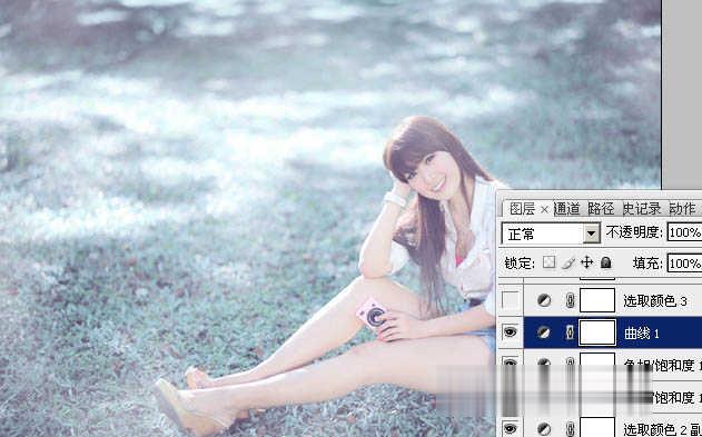 photoshop为绿草中的美女加上梦幻的青蓝色教程(16)