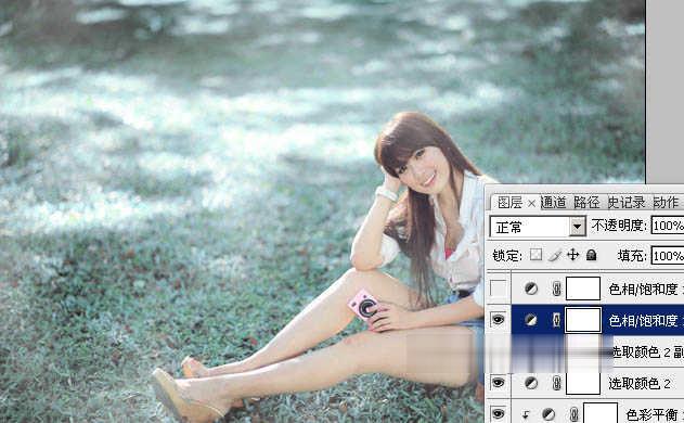 photoshop为绿草中的美女加上梦幻的青蓝色教程(13)