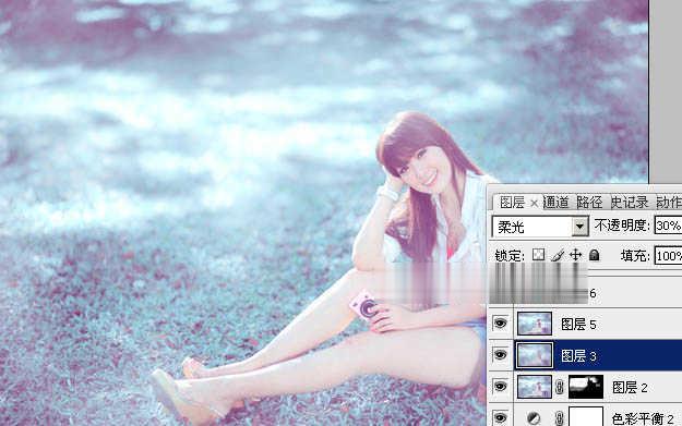 photoshop为绿草中的美女加上梦幻的青蓝色教程(27)
