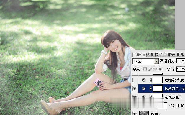 photoshop为绿草中的美女加上梦幻的青蓝色教程(11)