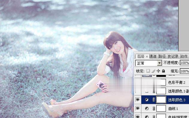 photoshop为绿草中的美女加上梦幻的青蓝色教程(21)