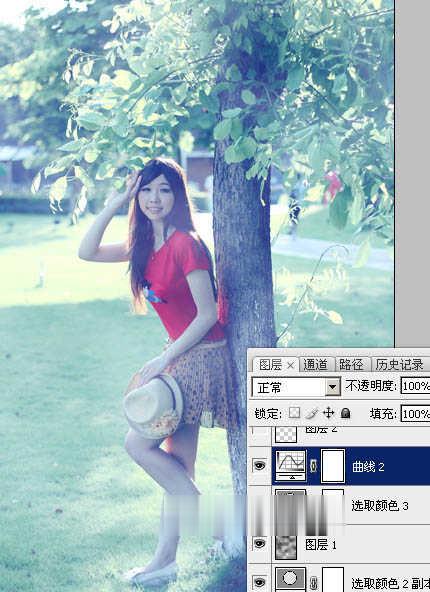 photoshop为树边的女孩增加流行的淡调青蓝色教程(28)