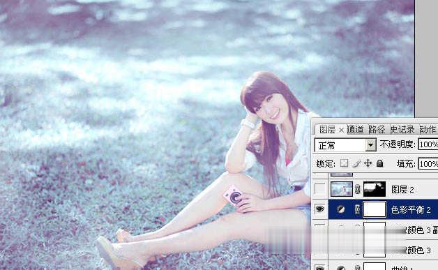 photoshop为绿草中的美女加上梦幻的青蓝色教程(25)