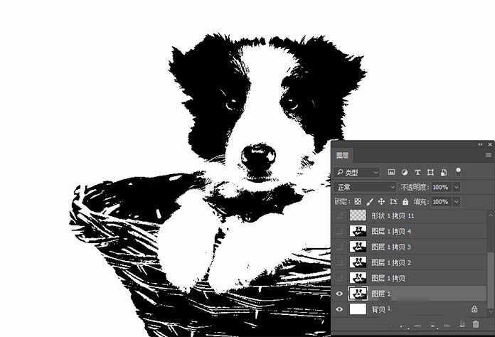 photoshop快速制作黑白版画效果的个性狗狗图片教程(8)