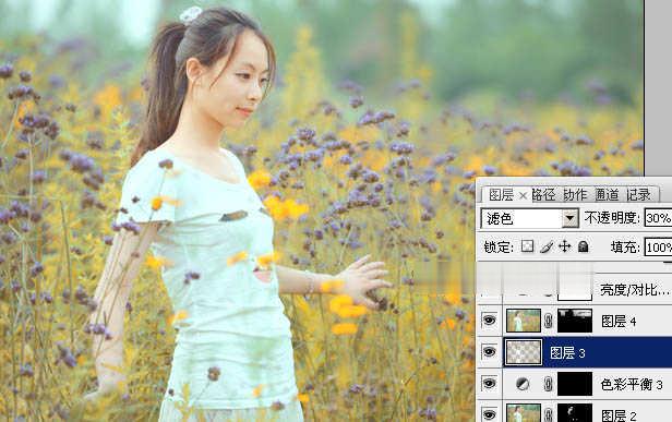 Photoshop为野花中的美女加上小清新的粉黄色(43)