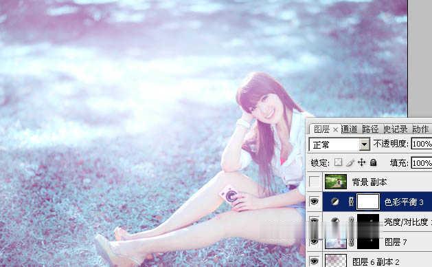 photoshop为绿草中的美女加上梦幻的青蓝色教程(31)