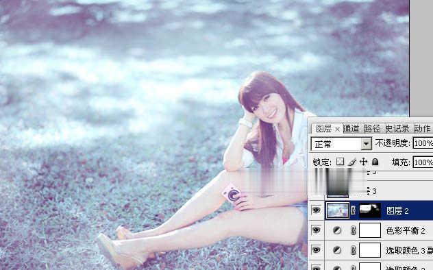 photoshop为绿草中的美女加上梦幻的青蓝色教程(26)