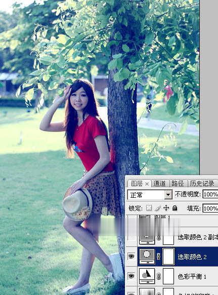 photoshop为树边的女孩增加流行的淡调青蓝色教程(22)