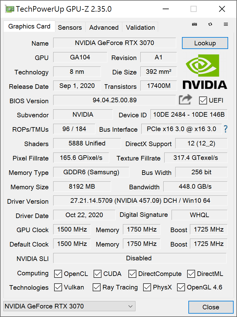 GALAX GeForce RTX 3070 SG