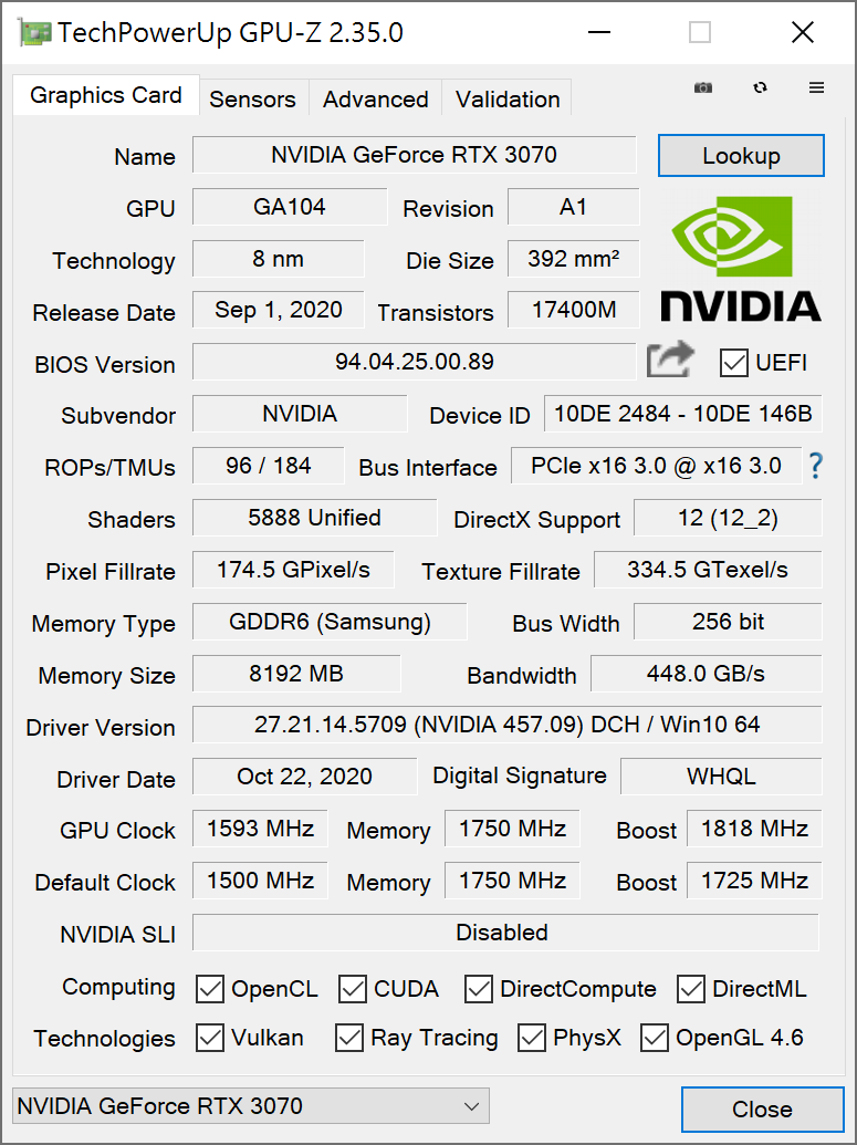 GALAX GeForce RTX 3070 SG
