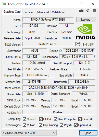 ASUS TUF RTX 3090 O24G GAMING显示卡