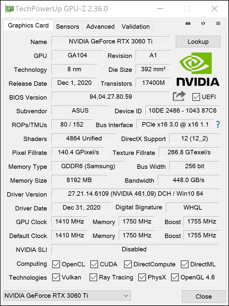 2.7 Slot、MaxContact 镜面散热 ASUS TUF RTX3060 Ti O8G GAMING 显示卡(20)