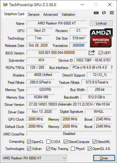  XFX Speedstar MERC 319 RX 6800 XT 显示卡评测(16)