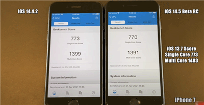最新iOS14.5vsiOS14.4.2抢先速度测试，iPhoneSE/6S/7/8升级后顺(2)