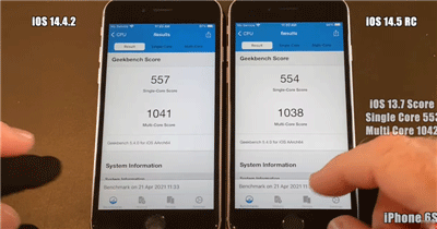 最新iOS14.5vsiOS14.4.2抢先速度测试，iPhoneSE/6S/7/8升级后顺(1)