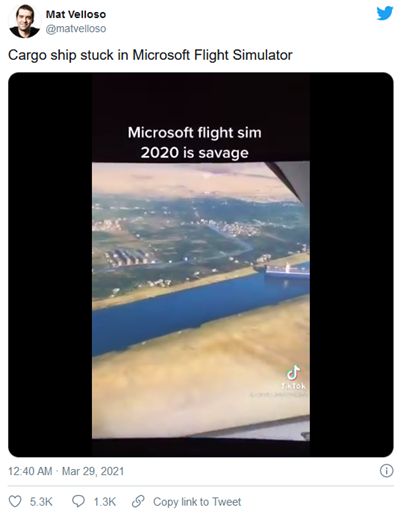 《微软飞行模拟》新Mod还原货轮堵塞苏伊士运河