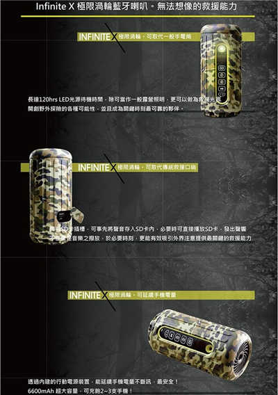 狂野全能兼行动电源-《Bliiq InfiniteX 极限涡轮蓝芽喇叭》迷彩限定版 踏青露营的必备多工神器(44)