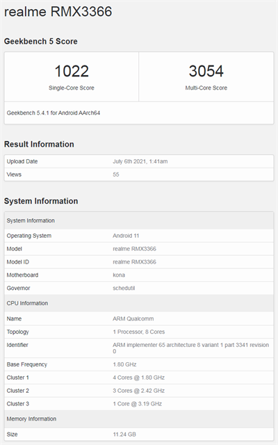 Geekbench曝光Realme X9 Pro新机 採用高通骁龙870(1)