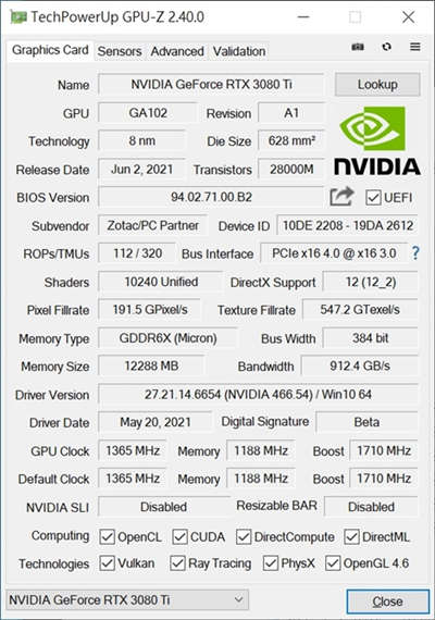 ZOTAC GAMING GeForce RTX 3080 Ti AMP Holo 显卡测试 / 性能上看 RTX309(28)