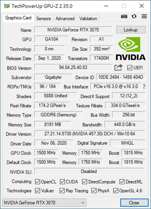 GIGABYTE GeForce RTX 3070 VISION OC 8G开箱测试(29)
