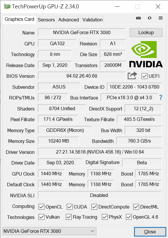 TUF Gaming RTX 3080 O10G GAMING显示卡测试/新TUF标誌设计、新设计散热模组(34)