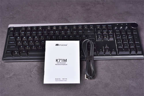 iRocks K71M RGB机械式键盘开箱/满版RGB、二色PBT键帽与智慧转轮(3)