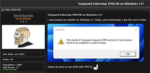 Valorant开始要求Windows 11玩家开启TPM与安全启动(3)