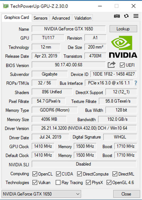 Gigabyte GeForce GTX 1650 D6 WINDFORCE OC 4G 显示卡 开箱测试  / 升级(14)