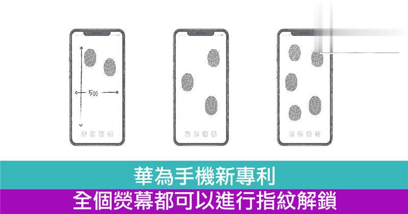 华为手机新专利　全个荧幕都可以进行指纹解锁