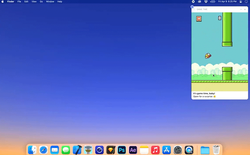 国外开发者把《Flappy Bird》游戏放入 macOS 的通知视窗中，打开就能玩