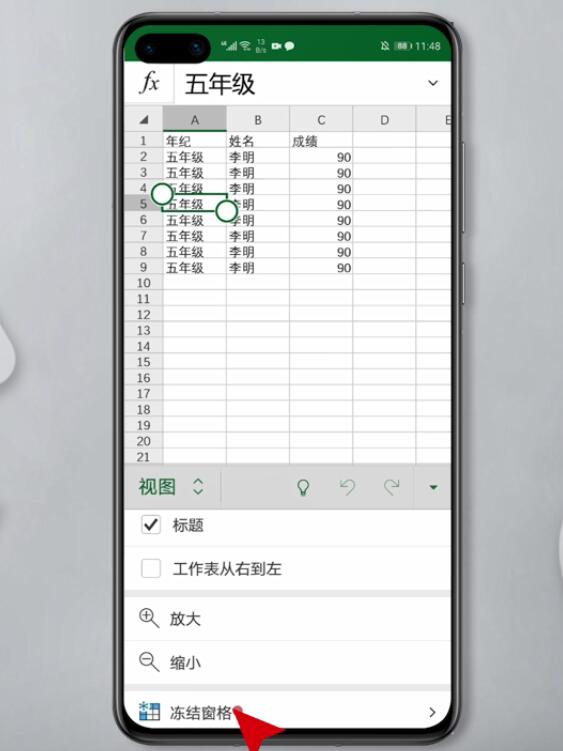 手机Excel怎么选择冻结窗格格式(6)