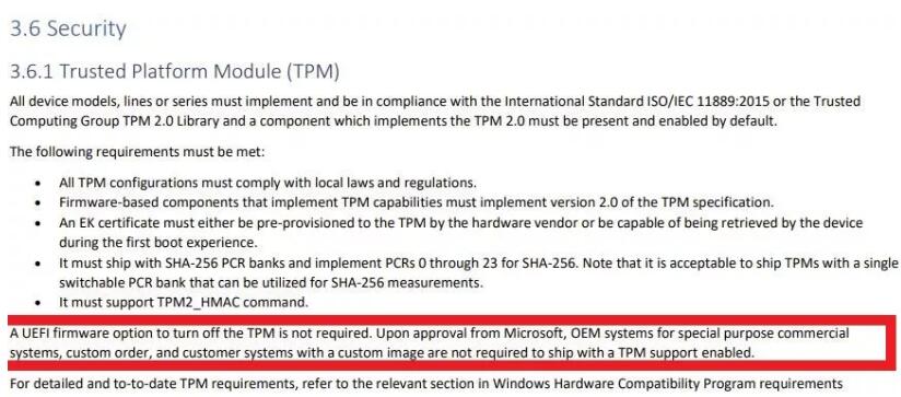 微软强烈要求TPM2.0，但OEM仍可推出无TPM的Win11PC