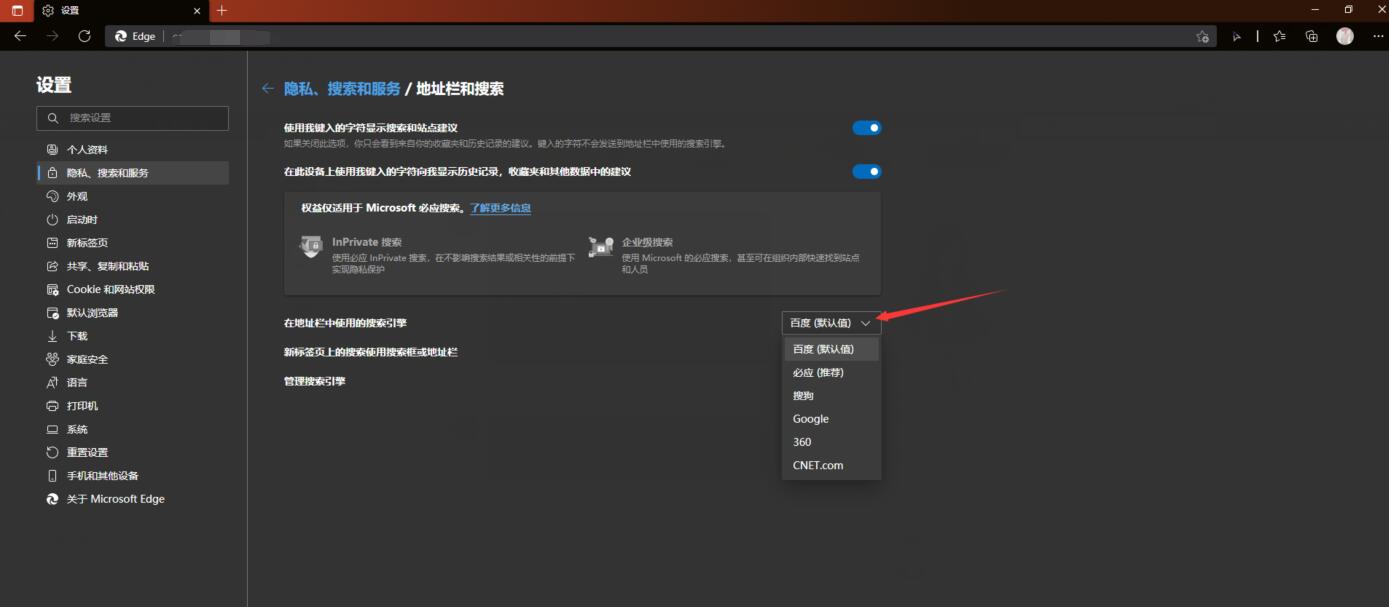 新版Edge如何更改地址栏默认搜索引擎(3)