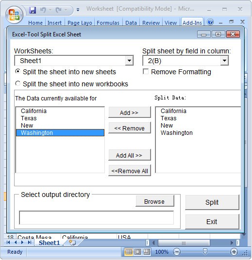 Split Worksheet