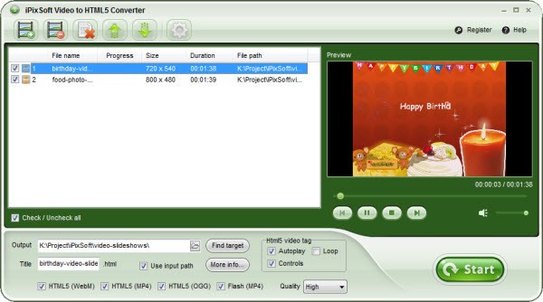 iPixSoft Video to HTML5 Converter(HTML5视频转换器)