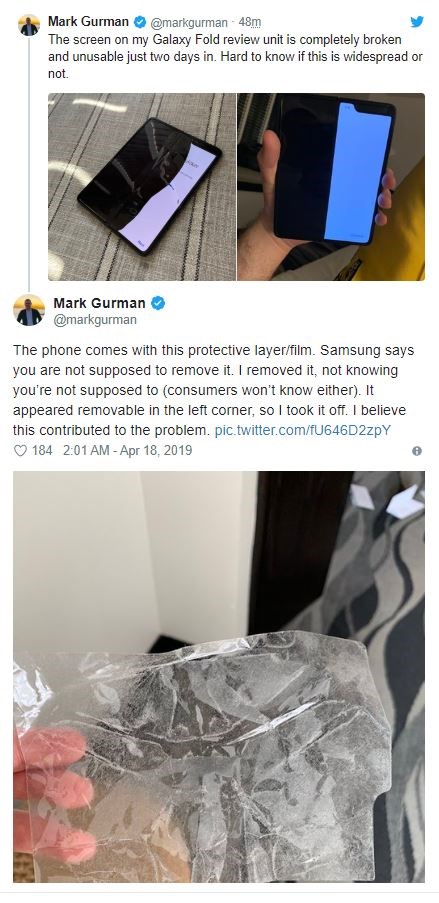 售价2000美元三星Galaxy Fold折叠手机两天就集体坏掉了(1)