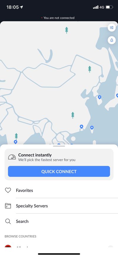 NordVPN iOS手机版介面