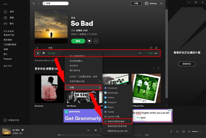 复制单首歌曲连结